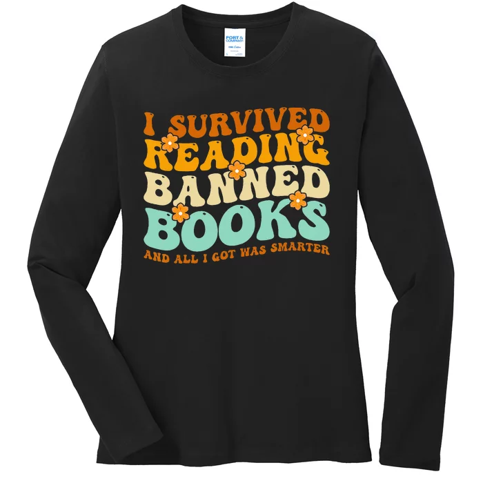 I Survived Reading Banned Books Book Lover Bookaholic Ladies Long Sleeve Shirt