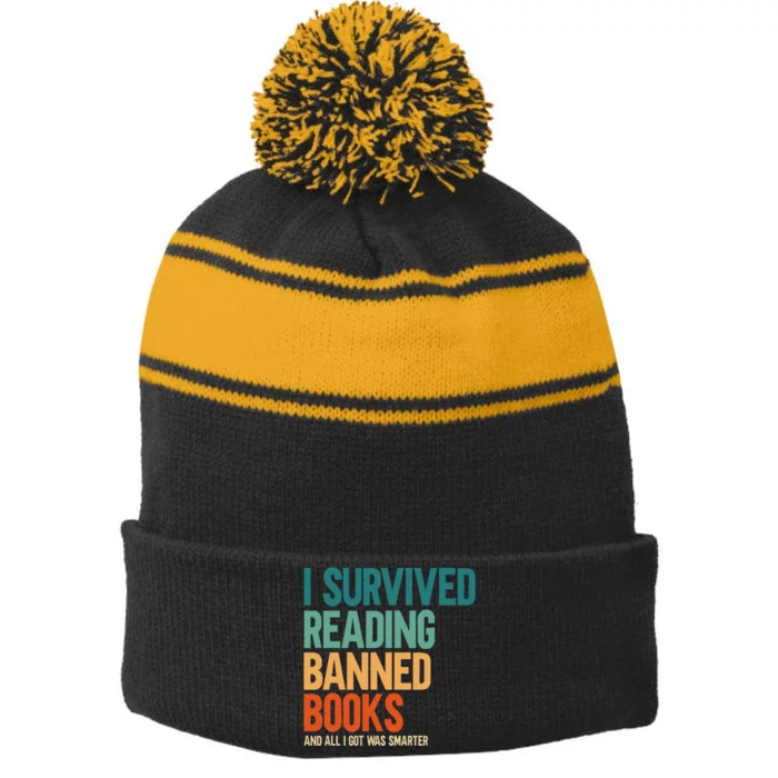 I Survived Reading Banned Books Book Lover Bookaholic Stripe Pom Pom Beanie