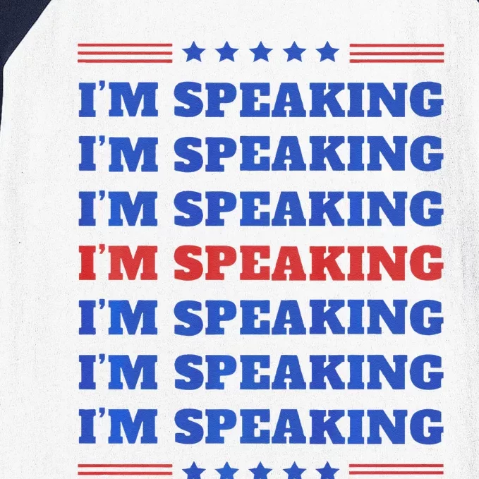 IM Speaking Repeat Stacked Text Usa Kamala 2024 Baseball Sleeve Shirt