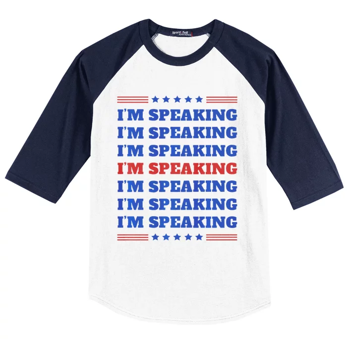 IM Speaking Repeat Stacked Text Usa Kamala 2024 Baseball Sleeve Shirt