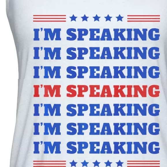 IM Speaking Repeat Stacked Text Usa Kamala 2024 Ladies Essential Flowy Tank