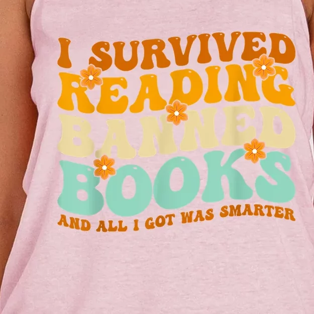 I Survived Reading Banned Books Book Lover Bookaholic Women's Knotted Racerback Tank