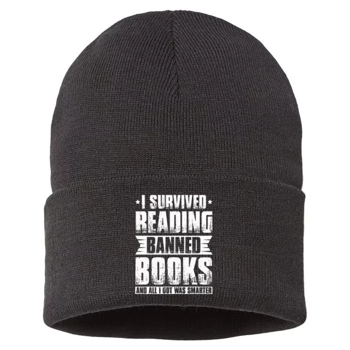 I Survived Reading Banned Books Book Lover Bookaholic Sustainable Knit Beanie