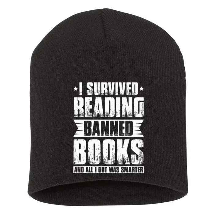 I Survived Reading Banned Books Book Lover Bookaholic Short Acrylic Beanie