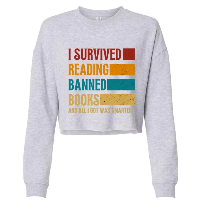 I Survived Reading Banned Books Book Lover Bookaholic Cropped Pullover Crew