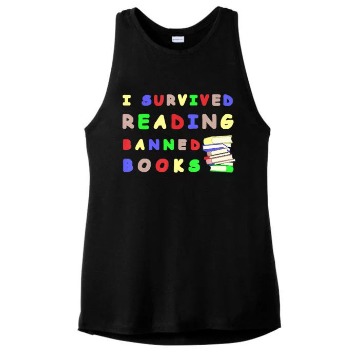 I Survived Reading Banned Books Teacher Librarian Bookworm Ladies Tri-Blend Wicking Tank