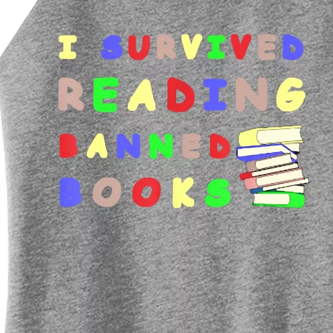 I Survived Reading Banned Books Teacher Librarian Bookworm Women’s Perfect Tri Rocker Tank