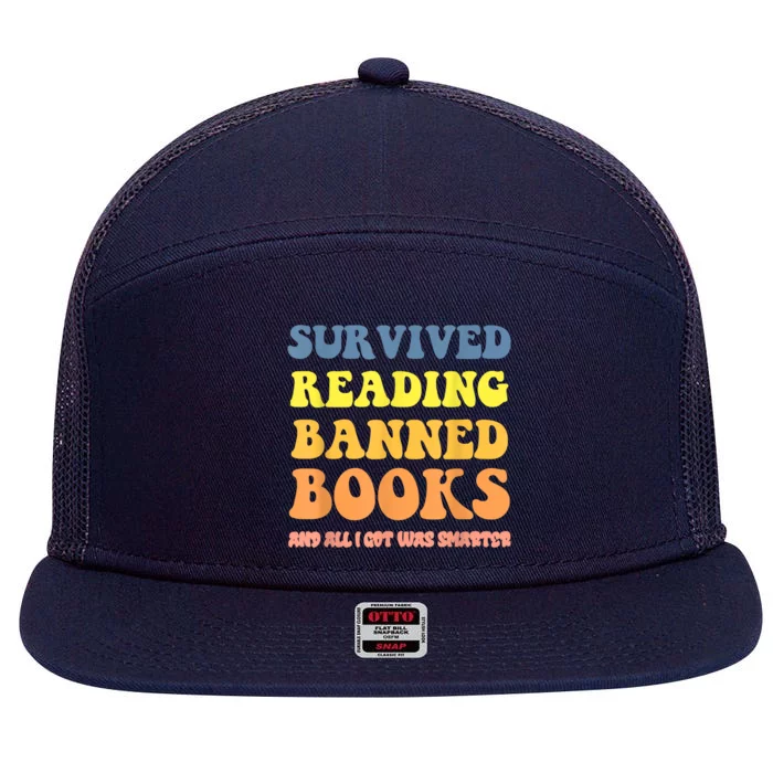 I Survived Reading Banned Books Reader Bookworm Bookaholic 7 Panel Mesh Trucker Snapback Hat