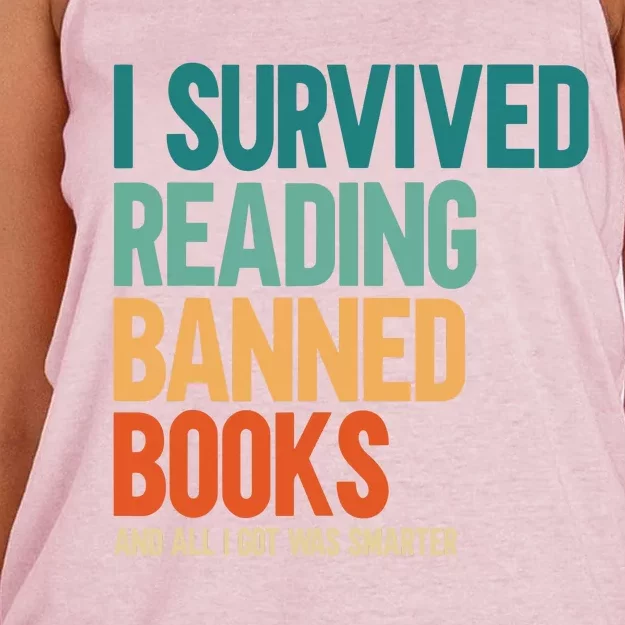 I Survived Reading Banned Books Book Lover Bookaholic Women's Knotted Racerback Tank