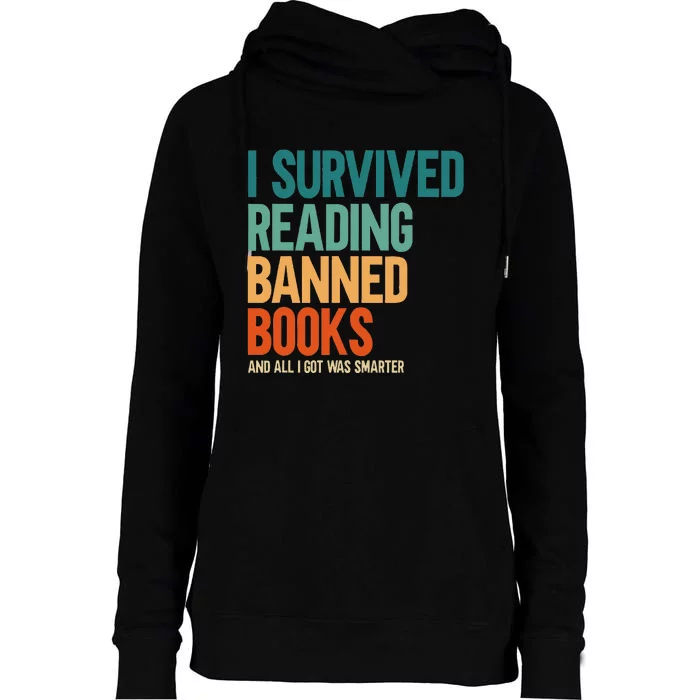 I Survived Reading Banned Books Book Lover Bookaholic Womens Funnel Neck Pullover Hood