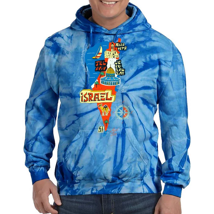 Israel Cartoon Map Tie Dye Hoodie