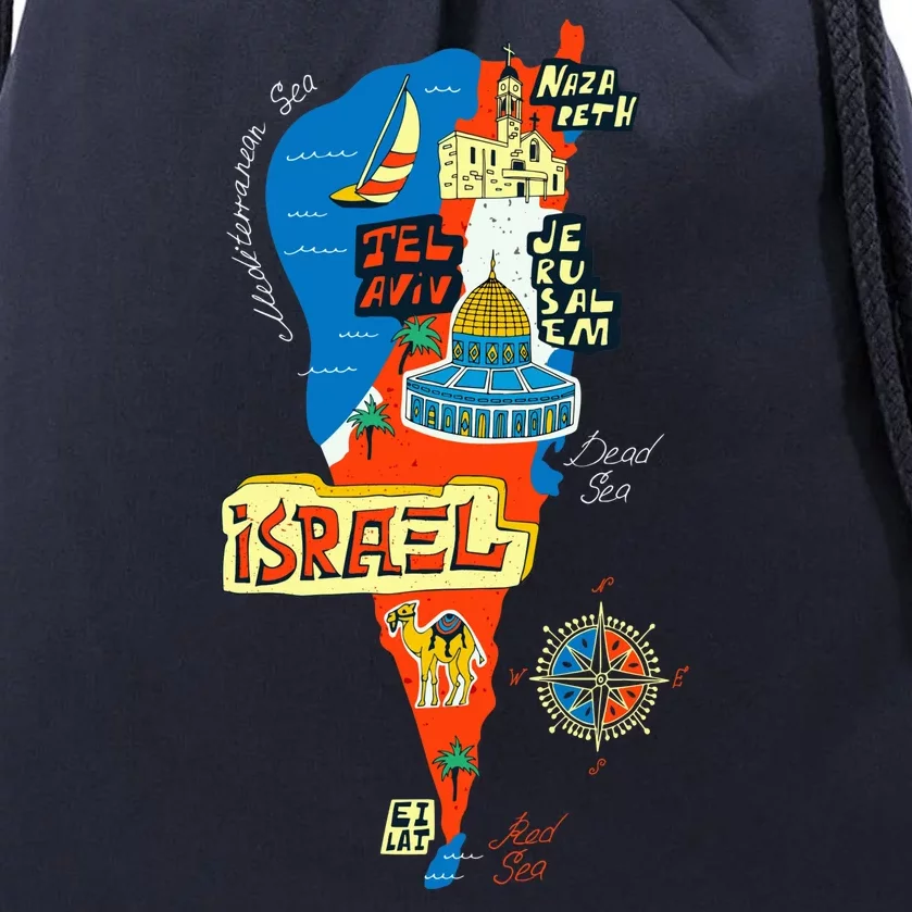 Israel Cartoon Map Drawstring Bag