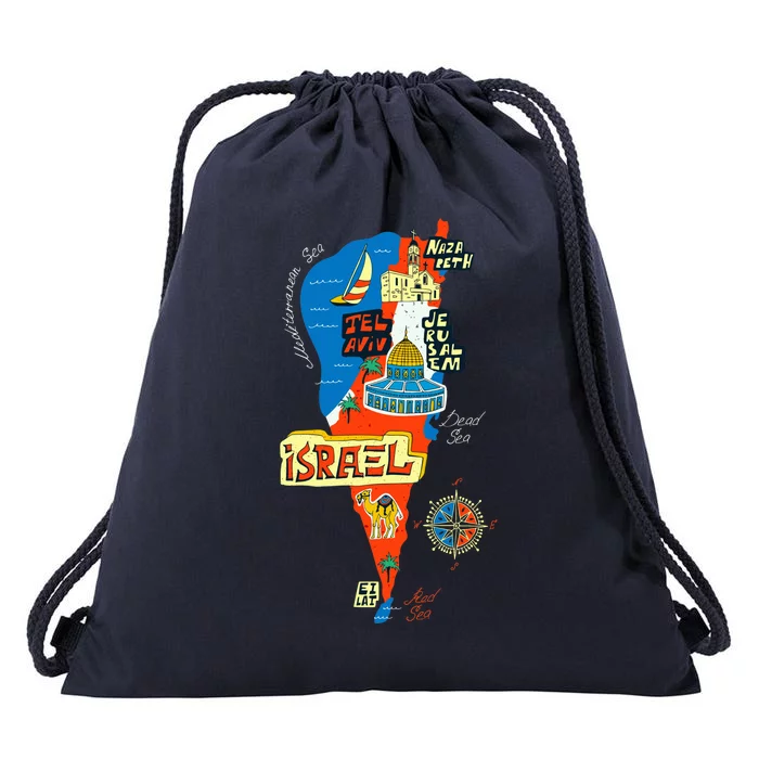 Israel Cartoon Map Drawstring Bag