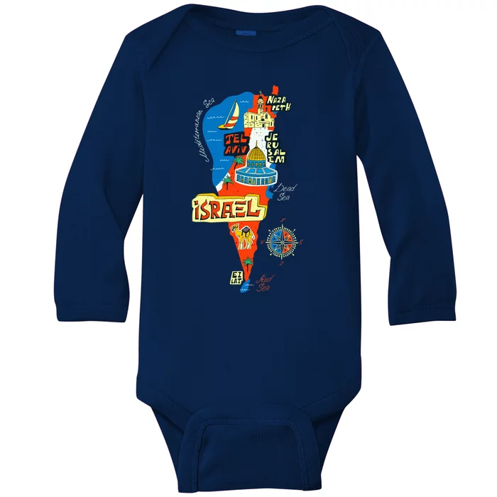 Israel Cartoon Map Baby Long Sleeve Bodysuit