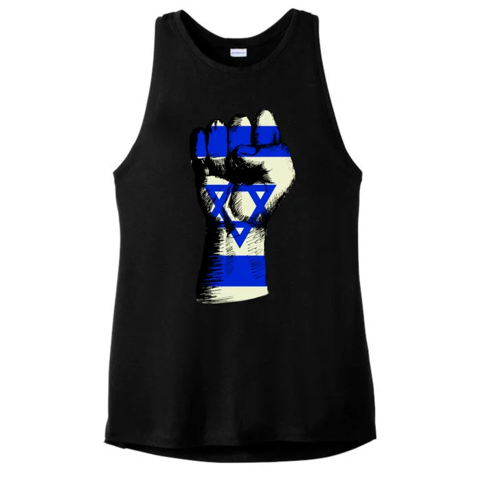 Israel Flag Fist Ladies Tri-Blend Wicking Tank