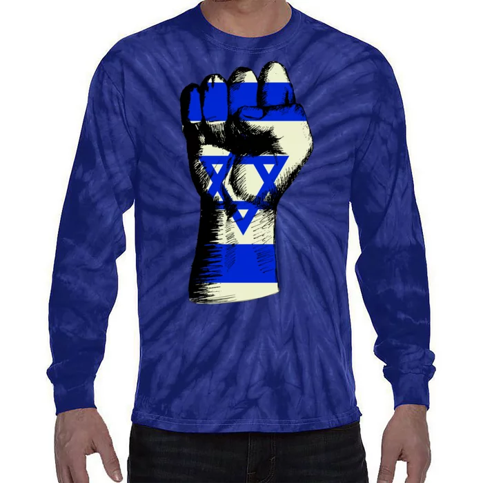 Israel Flag Fist Tie-Dye Long Sleeve Shirt