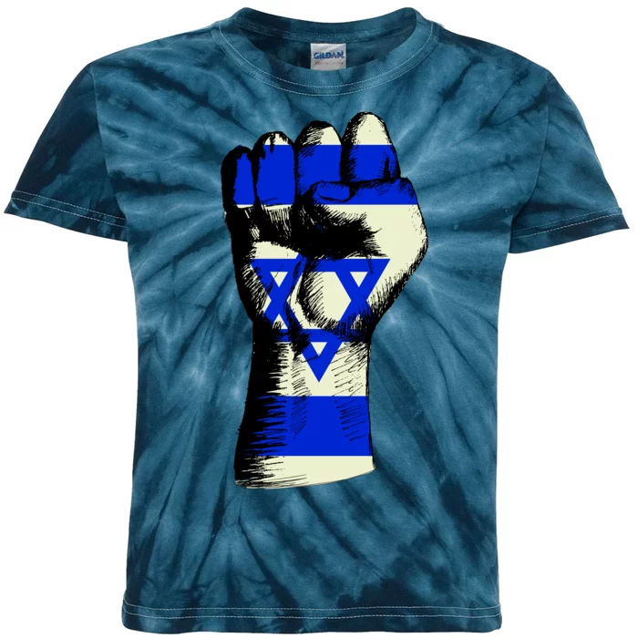 Israel Flag Fist Kids Tie-Dye T-Shirt