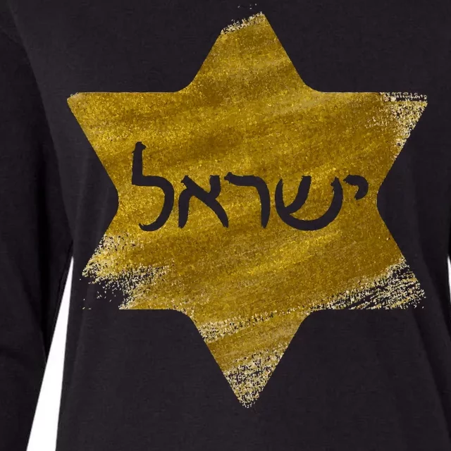 Israel Gold Abstract Womens Cotton Relaxed Long Sleeve T-Shirt