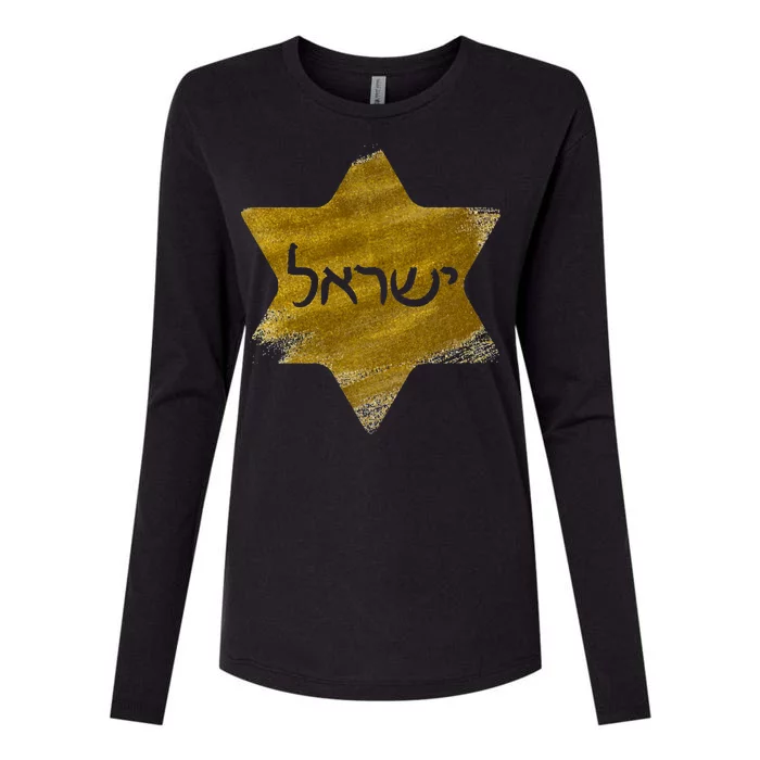 Israel Gold Abstract Womens Cotton Relaxed Long Sleeve T-Shirt