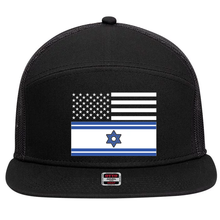 Israeli American Flag 7 Panel Mesh Trucker Snapback Hat