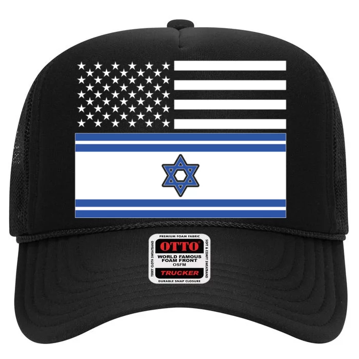 Israeli American Flag High Crown Mesh Trucker Hat