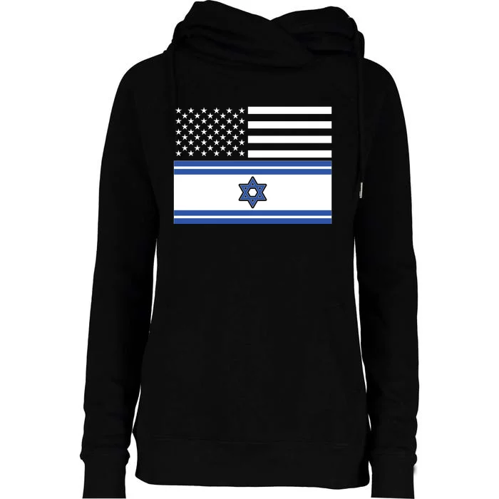 Israeli American Flag Womens Funnel Neck Pullover Hood