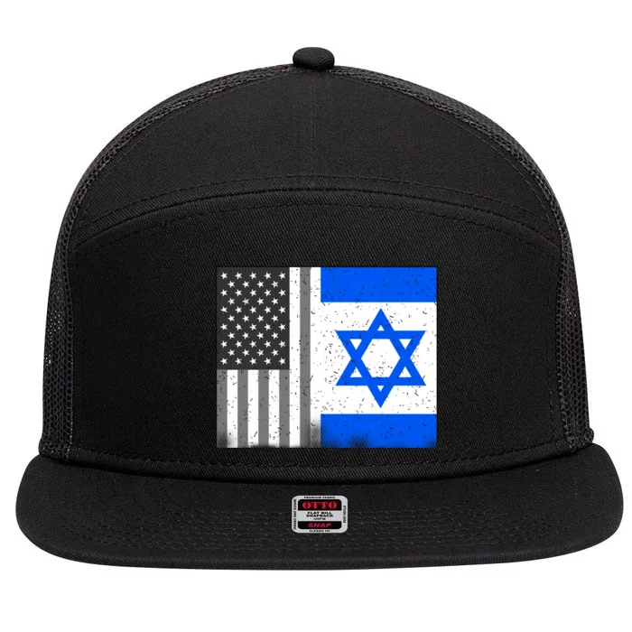 Israeli American Flag Pride Israel USA 7 Panel Mesh Trucker Snapback Hat