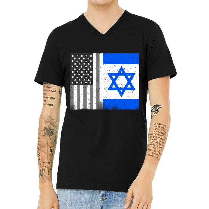 Israeli American Flag Pride Israel USA V-Neck T-Shirt