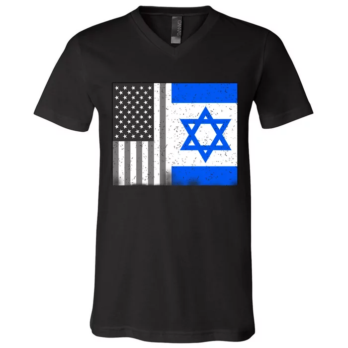 Israeli American Flag Pride Israel USA V-Neck T-Shirt