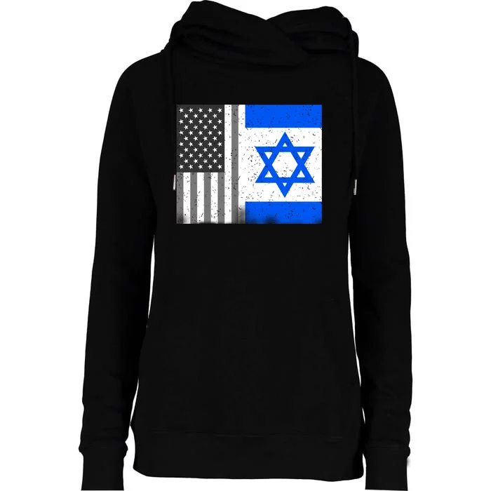 Israeli American Flag Pride Israel USA Womens Funnel Neck Pullover Hood