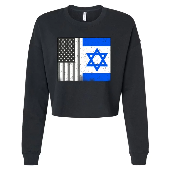 Israeli American Flag Pride Israel USA Cropped Pullover Crew