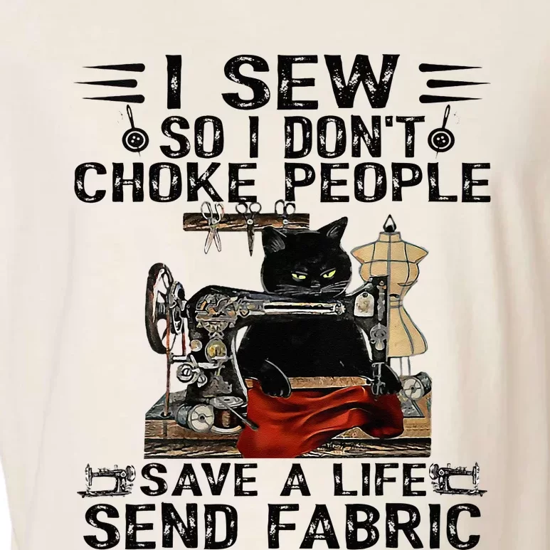 I Sew So I Dont Choke People Sewing Machine Black Cat Garment-Dyed Women's Muscle Tee