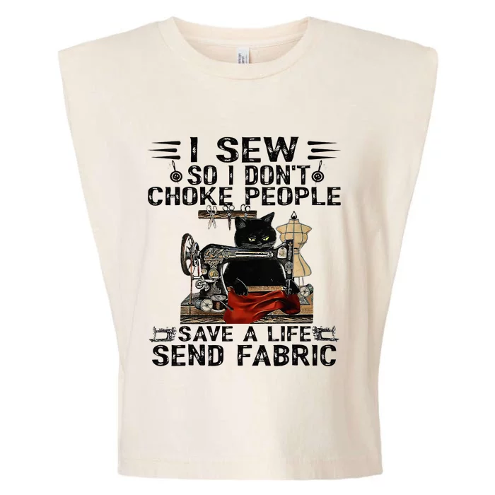 I Sew So I Dont Choke People Sewing Machine Black Cat Garment-Dyed Women's Muscle Tee