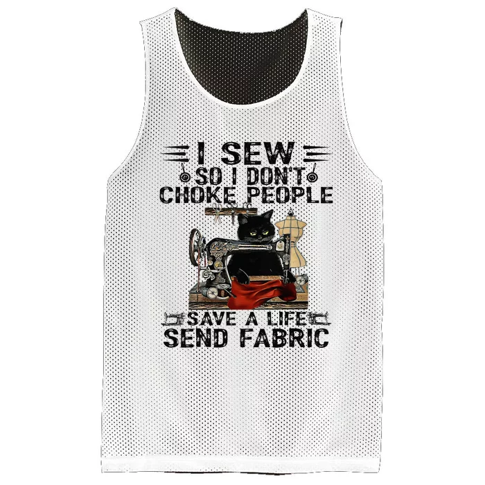 I Sew So I Dont Choke People Sewing Machine Black Cat Mesh Reversible Basketball Jersey Tank