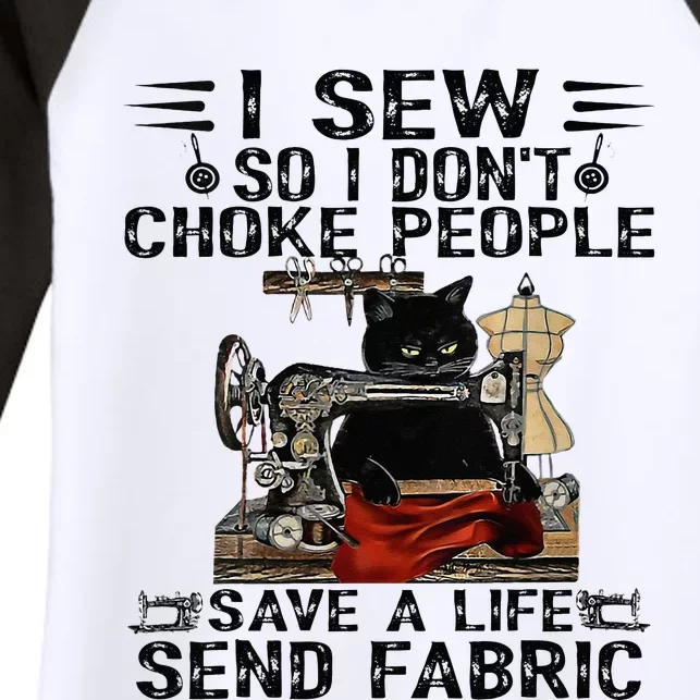 I Sew So I Dont Choke People Sewing Machine Black Cat Women's Tri-Blend 3/4-Sleeve Raglan Shirt