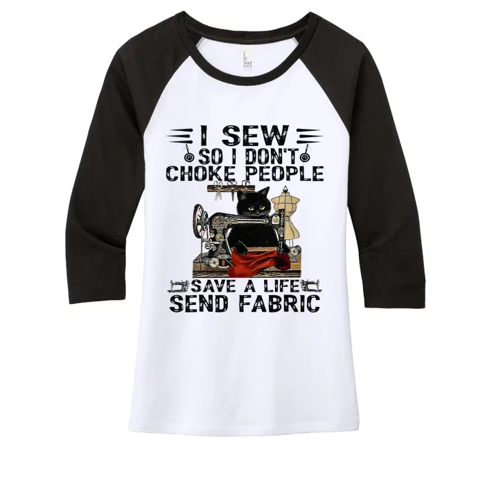 I Sew So I Dont Choke People Sewing Machine Black Cat Women's Tri-Blend 3/4-Sleeve Raglan Shirt