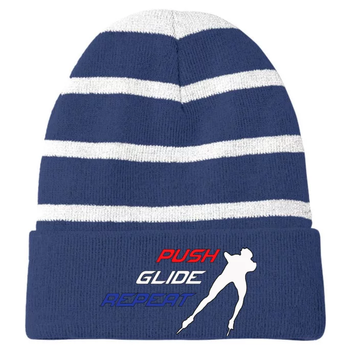 Inline Speed Skating Push Glide Repeat Marathon Striped Beanie with Solid Band