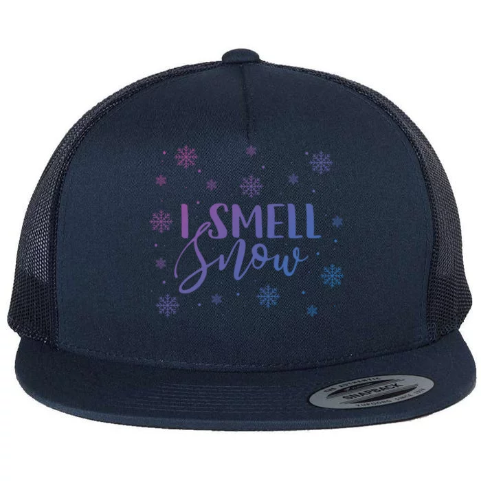 I Smell Snow Winter Snowflakes Christmas Gift Flat Bill Trucker Hat