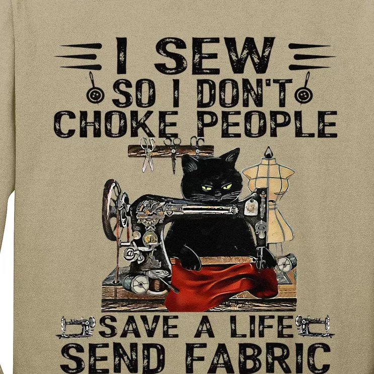 I Sew So I Dont Choke People Sewing Machine Black Cat Long Sleeve Shirt