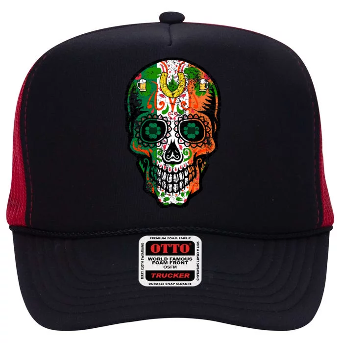 Irish Skull St Patricks Day High Crown Mesh Trucker Hat