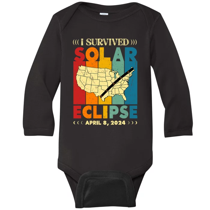 I Survived Solar Eclipse April 8 2024 Baby Long Sleeve Bodysuit