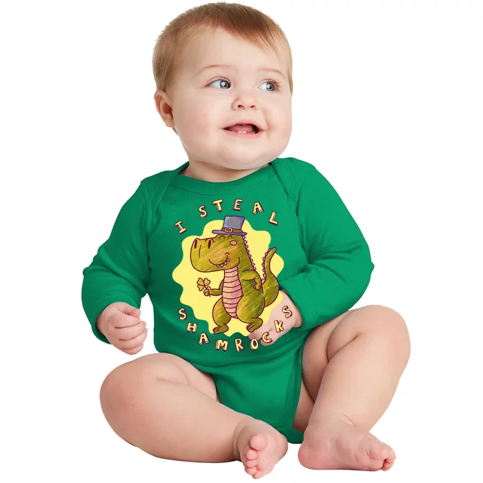 I Steal Shamrocks Dinosaur Baby Long Sleeve Bodysuit