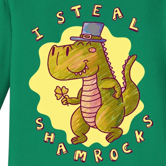 I Steal Shamrocks Dinosaur Baby Long Sleeve Bodysuit