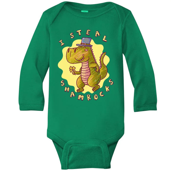 I Steal Shamrocks Dinosaur Baby Long Sleeve Bodysuit