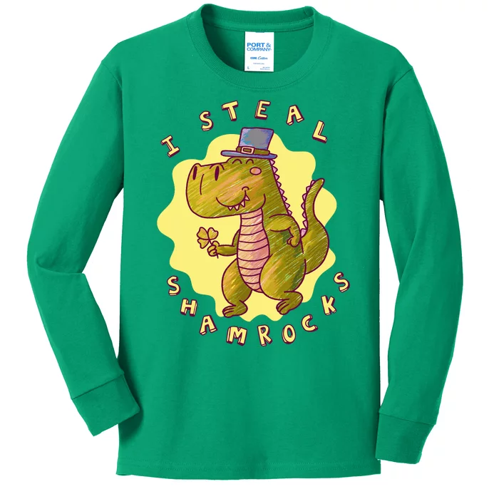 I Steal Shamrocks Dinosaur Kids Long Sleeve Shirt