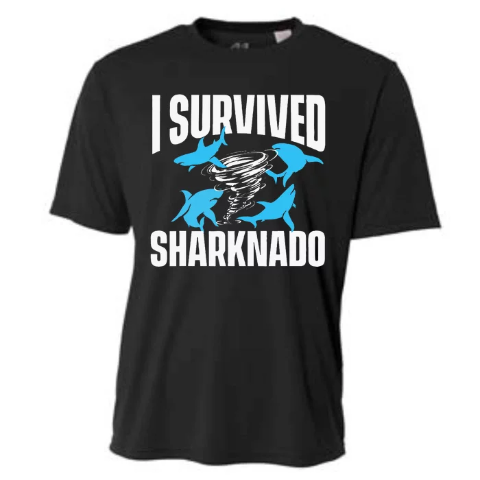 I Survived Sharknado Shark Lover Marine Biologist Ocean Cooling Performance Crew T-Shirt