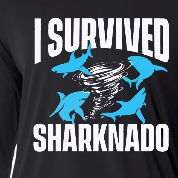 I Survived Sharknado Shark Lover Marine Biologist Ocean Cooling Performance Long Sleeve Crew