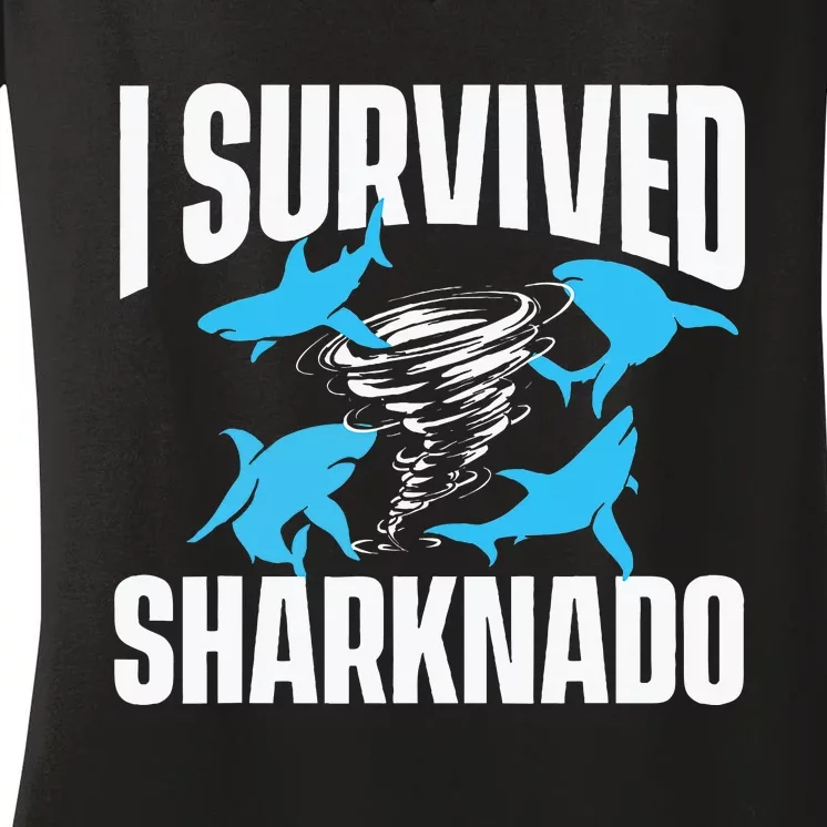 I Survived Sharknado Shark Lover Marine Biologist Ocean Women's V-Neck T-Shirt