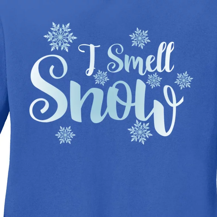 I Smell Snow Cute Snowflakes Snowy Winter Holiday Christmas Gift Ladies Long Sleeve Shirt