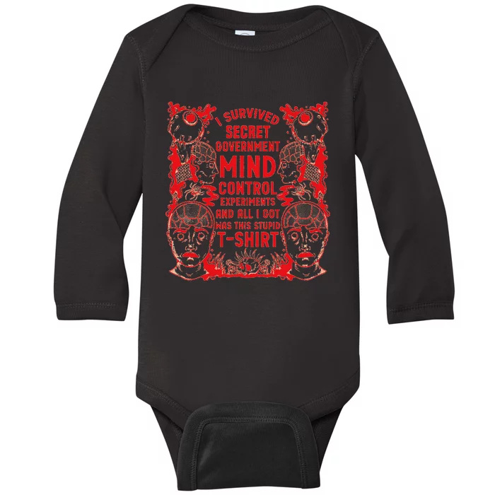 I Survived Secret Governt Mind Control Experit Baby Long Sleeve Bodysuit